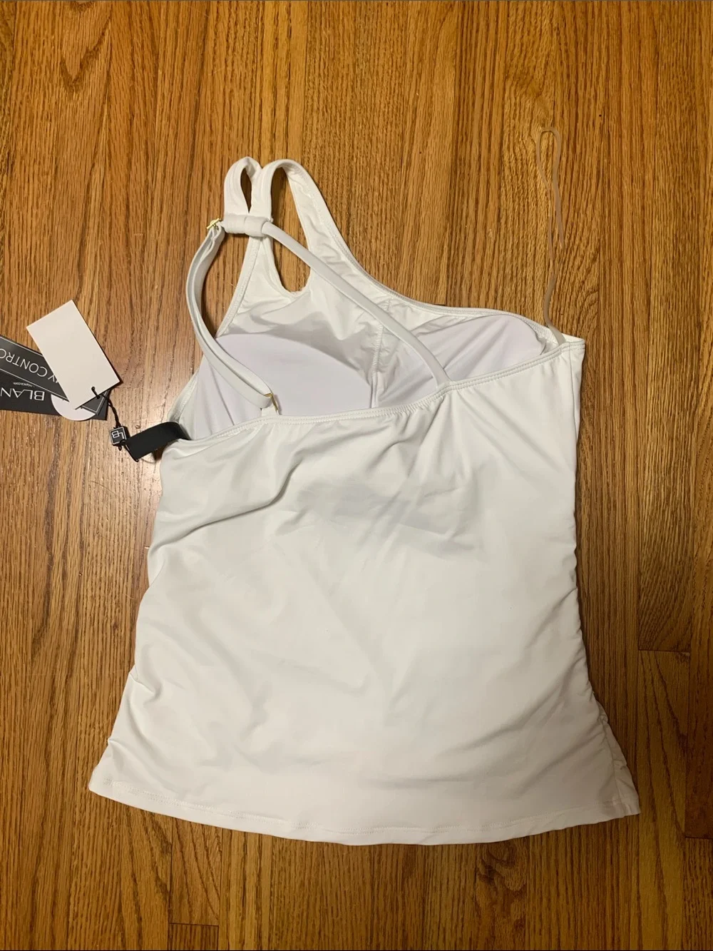 La Blanca swimsuit - island goddess white tankini top, one shoulder keyhole